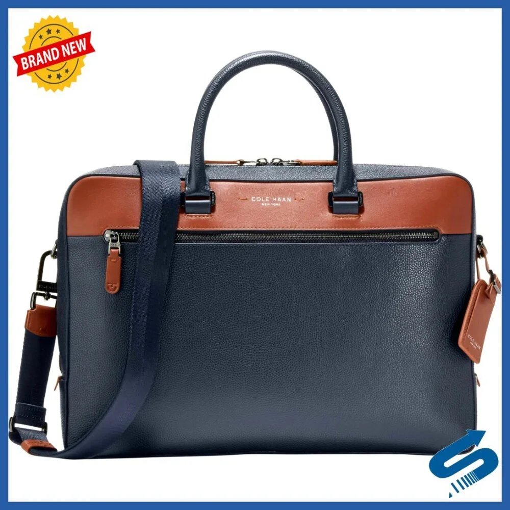 Leather Briefcase with Laptop Sleeve, Adjustable Strap, Professional Work Bag
